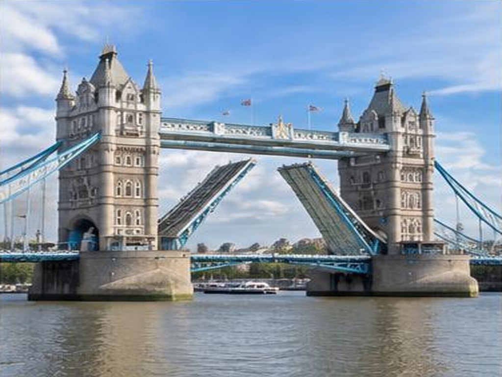 Tower Bridge raised above the River Thames