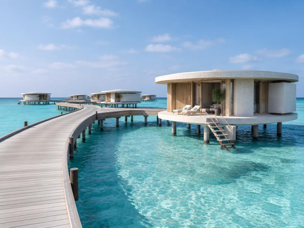 Representative contemporary circular overwater villas in the Maldives