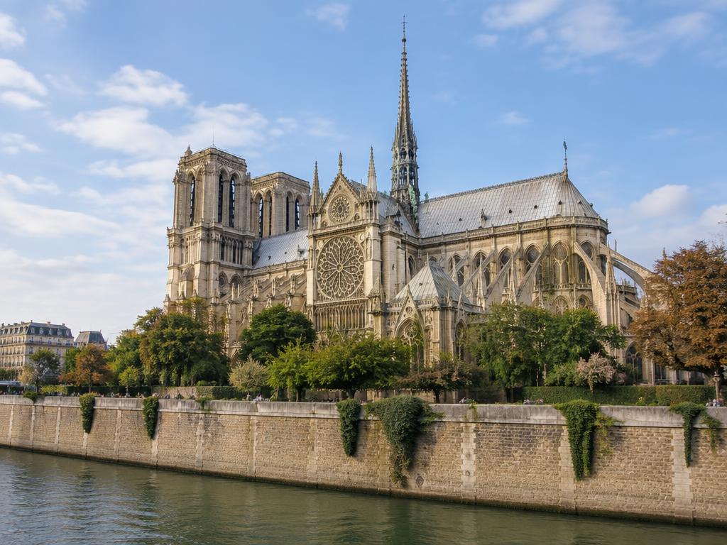 Notre-Dame Cathedral on Île de la Cité seen across the Seine