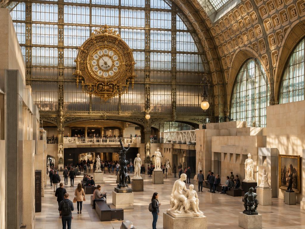 Great hall and giant clock of the former railway station housing the Musée d'Orsay