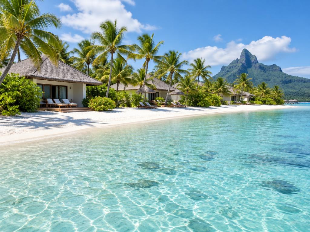 Simple beachfront hotel on a walkable stretch of white sand with clear shallow water