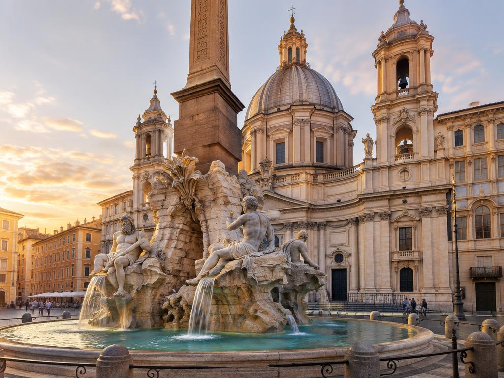 Bernini's Fountain of the Four Rivers in Piazza Navona