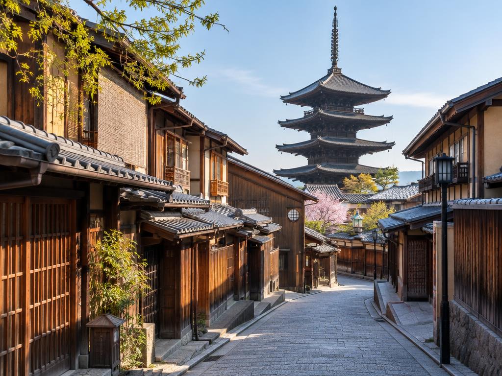 Traditional wooden lane with a five-story pagoda, representative of Asakusa